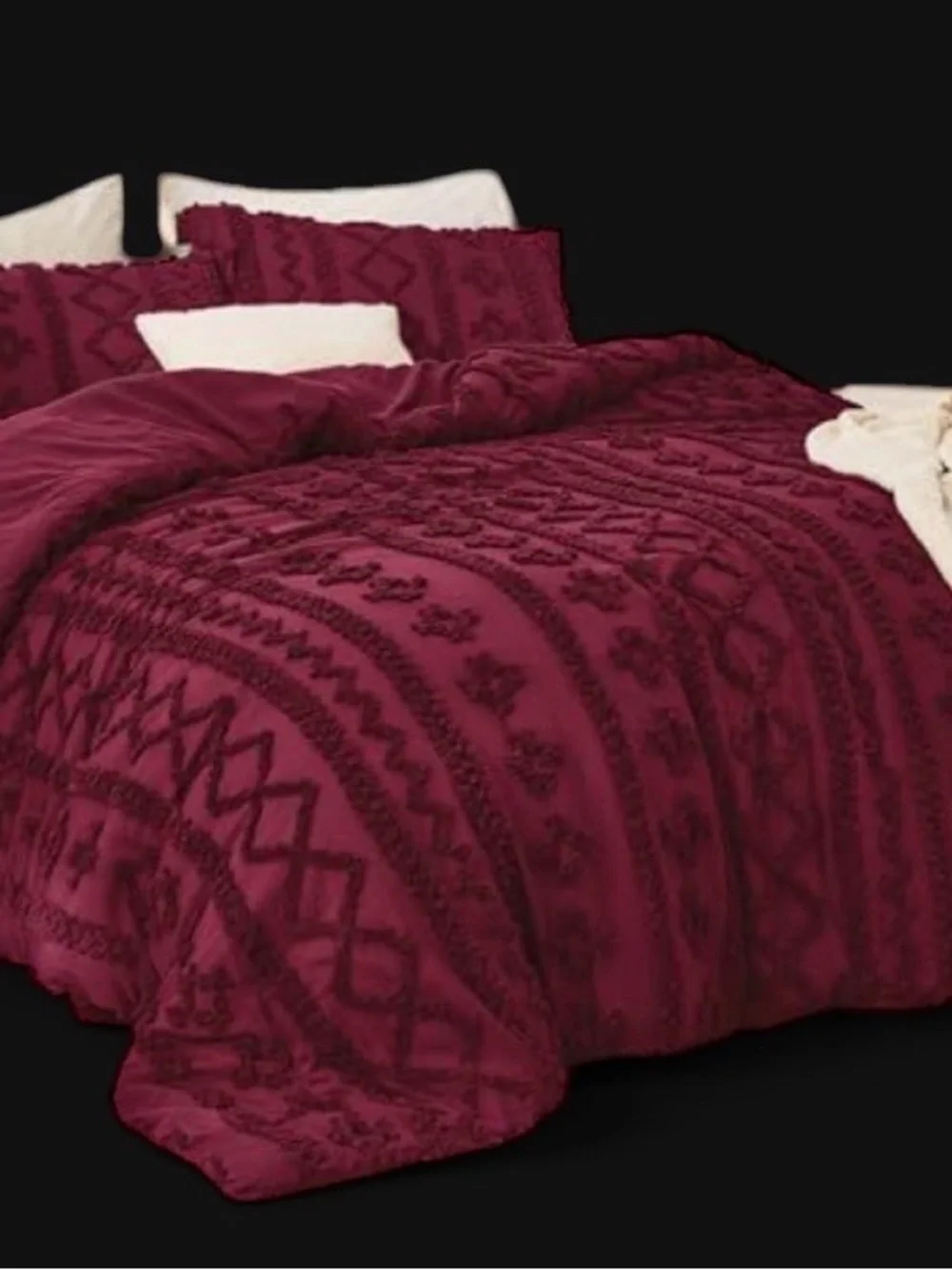 Classic Textured Chenille Comforter Set - Burgundy Queen Size